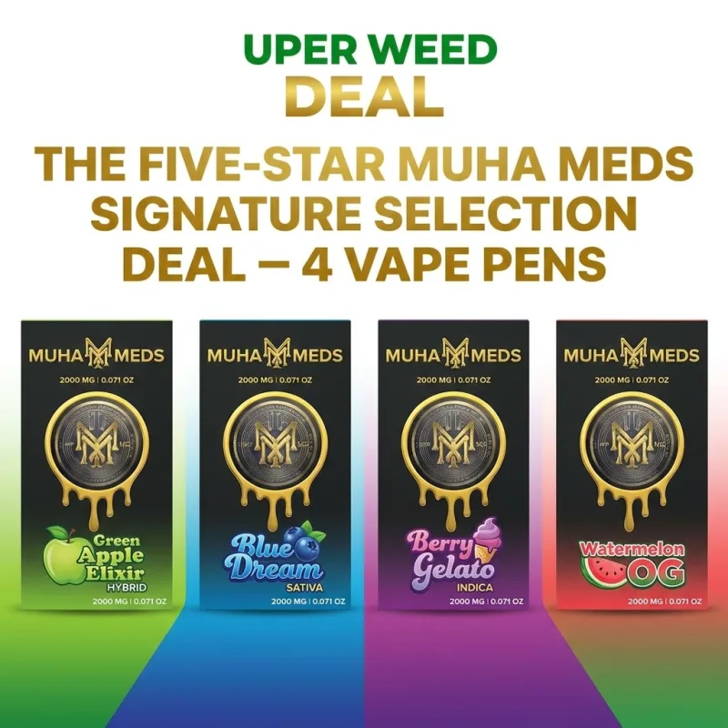 The Five-Star Muha Meds Signature Selection Deal – 4 Vape Pens (2000mg each)