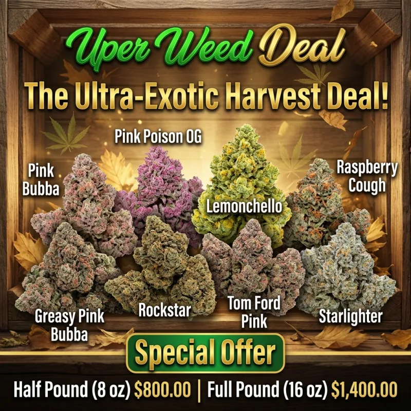 The Ultra-Exotic Harvest Deal! Choose All Legendary Strains | Half Pound (8 oz) $800.00 | Full Pound (16 oz) $1,400.00