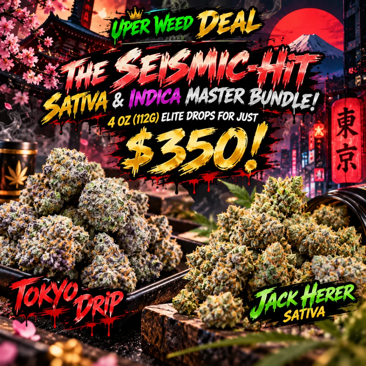 THE SEISMIC-HIT SATIVA & INDICA MASTER BUNDLE! 4 oz (112g) Elite Drops for Just $350!